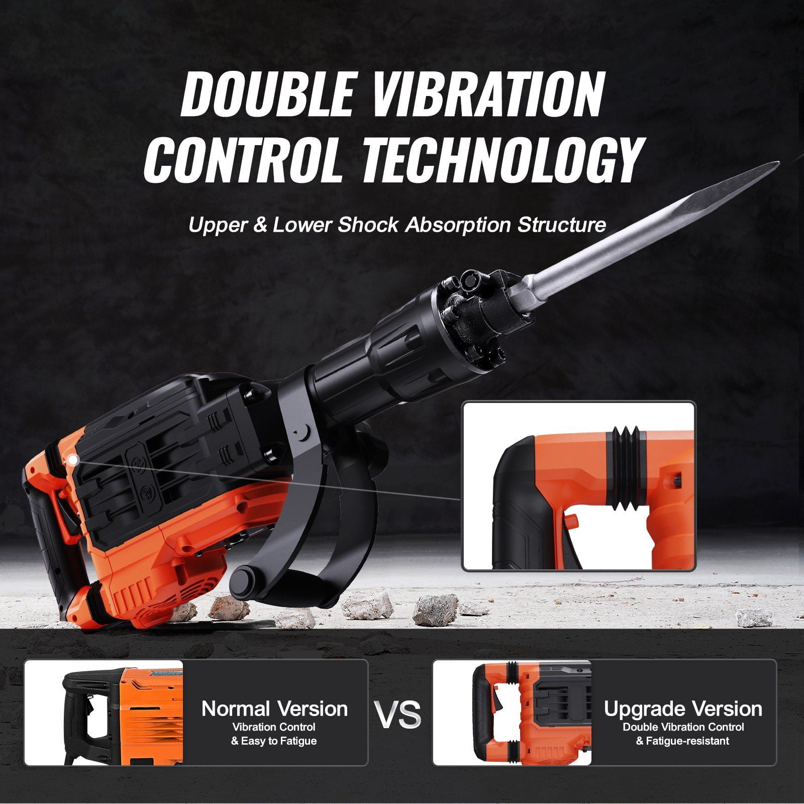 Demolition Jack Hammer, 3500W Jack Hammer Concrete Breaker, 2pcs Chisel with Gloves & 360 ° C Swiveling Front Handle for Trenching, 1900 BPM Heavy Duty Electric Jack Hammer, Black