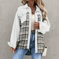 thumbnail image 5 of IROINNID Women's Short Denim Jacket Jacket Turndown Lapel Plaid Long Sleeve Leisure Casual Pockets Tops Jacket Plaid Coat, White, 5 of 9