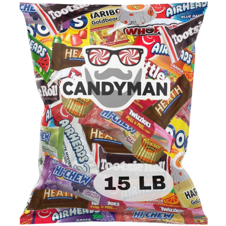 CANDYMAN (15 LB) Chocolate & Candy Bundle with Fun and Mini Sized Mixed Individually Wrapped Treats