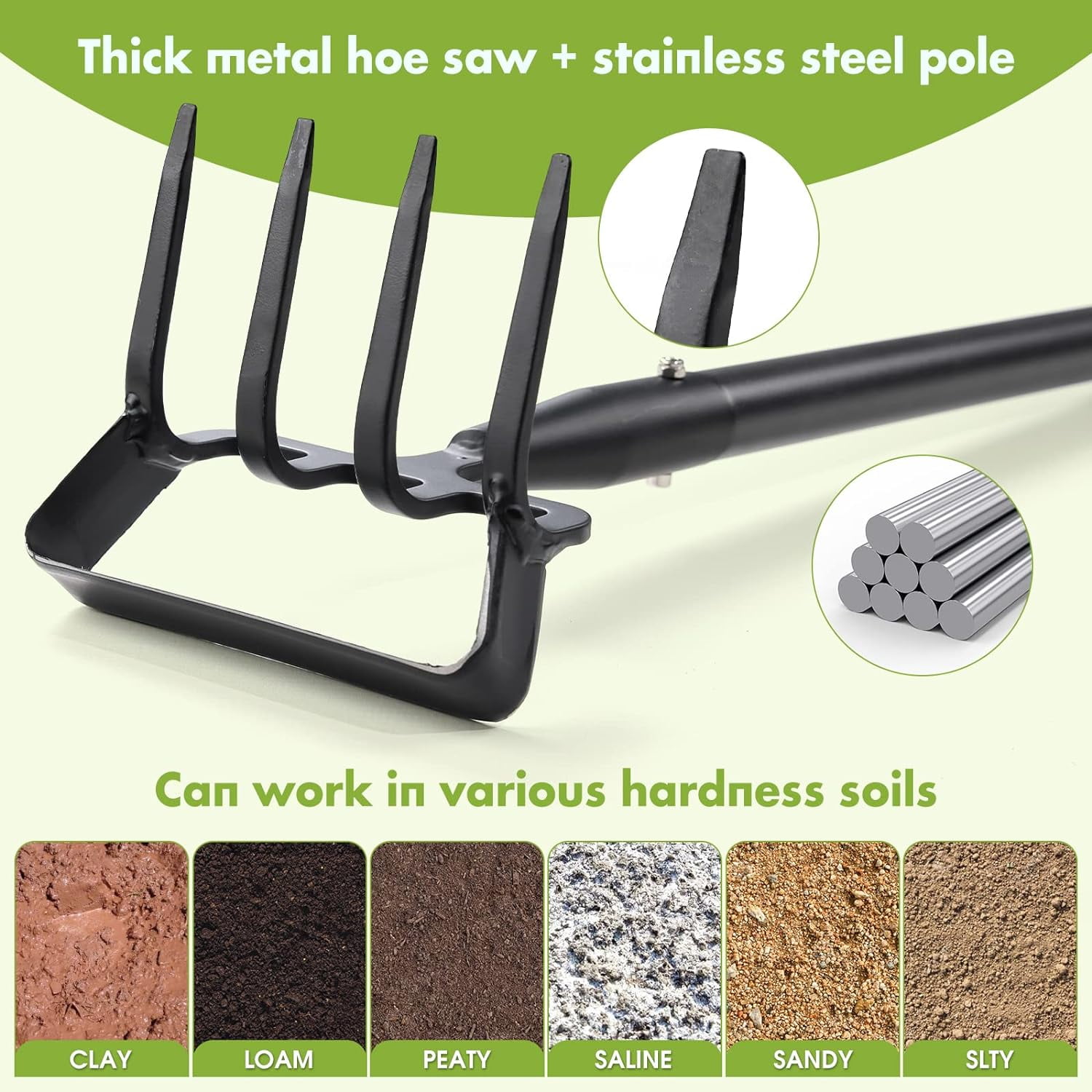 Stirrup Hoe and Cultivator, Heavy Duty Scuffle Garden Hoe with 73Inch Adjustable Handle for Weeding,Digging, Loosening Soil, Metal Garden Hula Hoe with Rake Tiller Cultivator