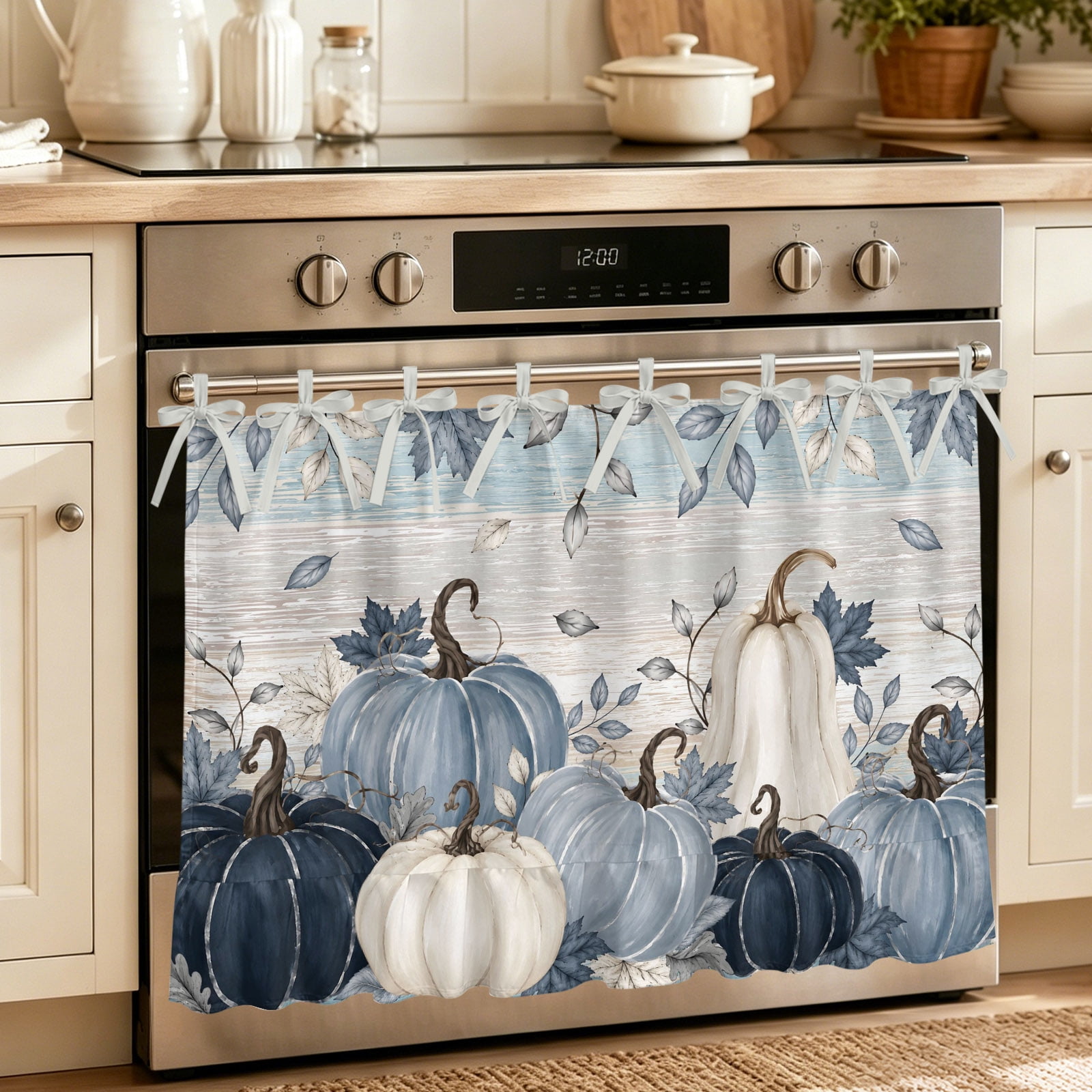 Oven Curtain for Kitchen Thanksgiving Harvest Pumpkin Stove Curtain With Ruffled Trim Dishwasher Curtains Farm Maple Leaves Retro Oven Skirt 32 x24