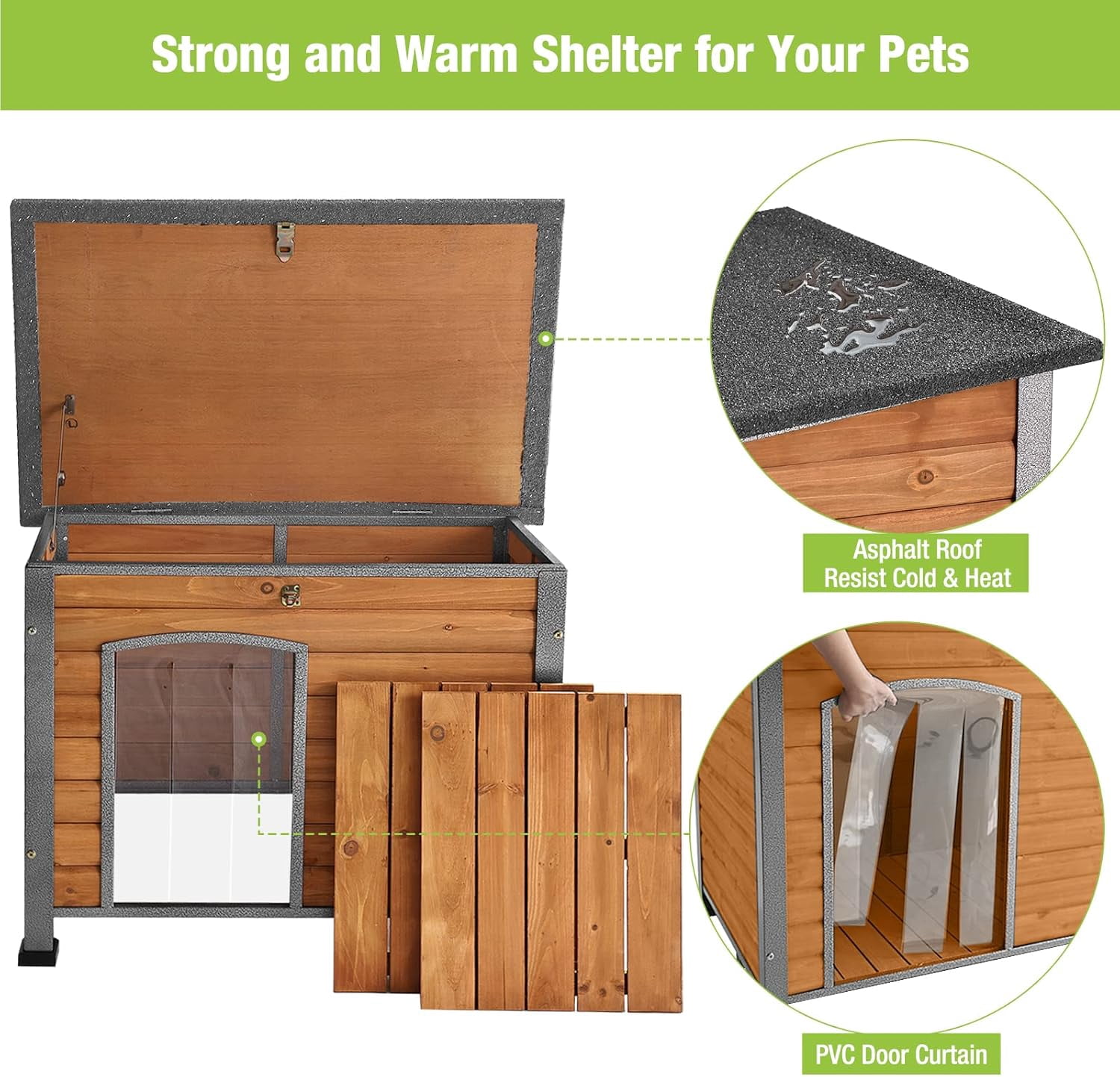 Aivituvin Chew Proof Dog House with Metal Iron Frame Outdoor Dog Kennel for Small Medium Large Indoor Dog Cage (33.5" L,Brown Color)