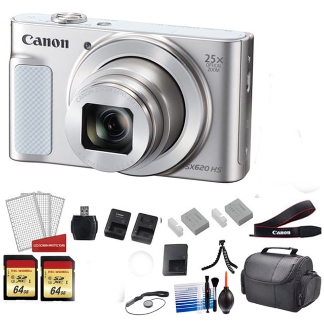 Canon PowerShot SX620 HS Digital Camera (Silver) Kit with 128GB Memory Card + More Canon 1074C001-3