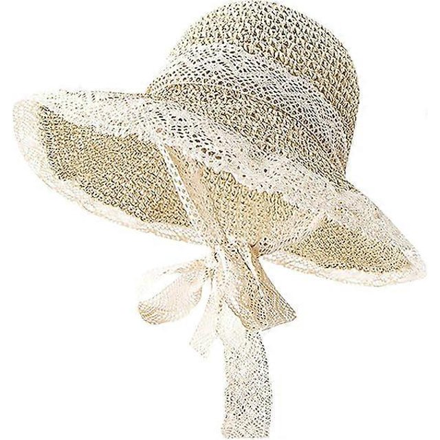 Women Wide Brim Straw Hat Travel Foldable Summer Beach Sun Hat UPF50+