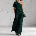 thumbnail image 2 of Guluxicc 2 Piece Women's Matching Sets One Shoulder Short Sleeve Top Loose Fit Wide Leg Pants with Side Pockets Casual Trendy Outfits, 2 of 5