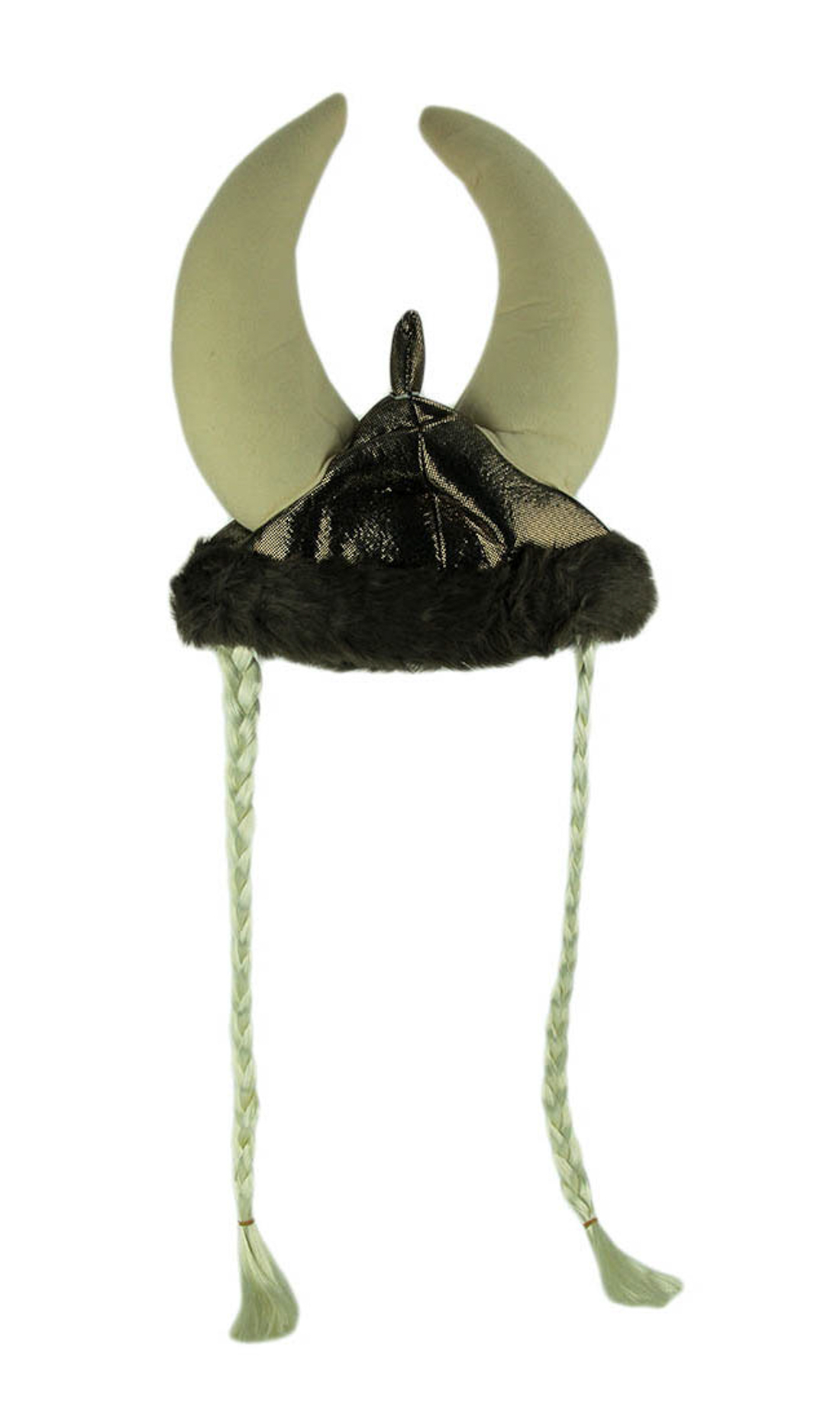 Adult Gold and Brown Fabric Viking Helmet with Horns and Braids