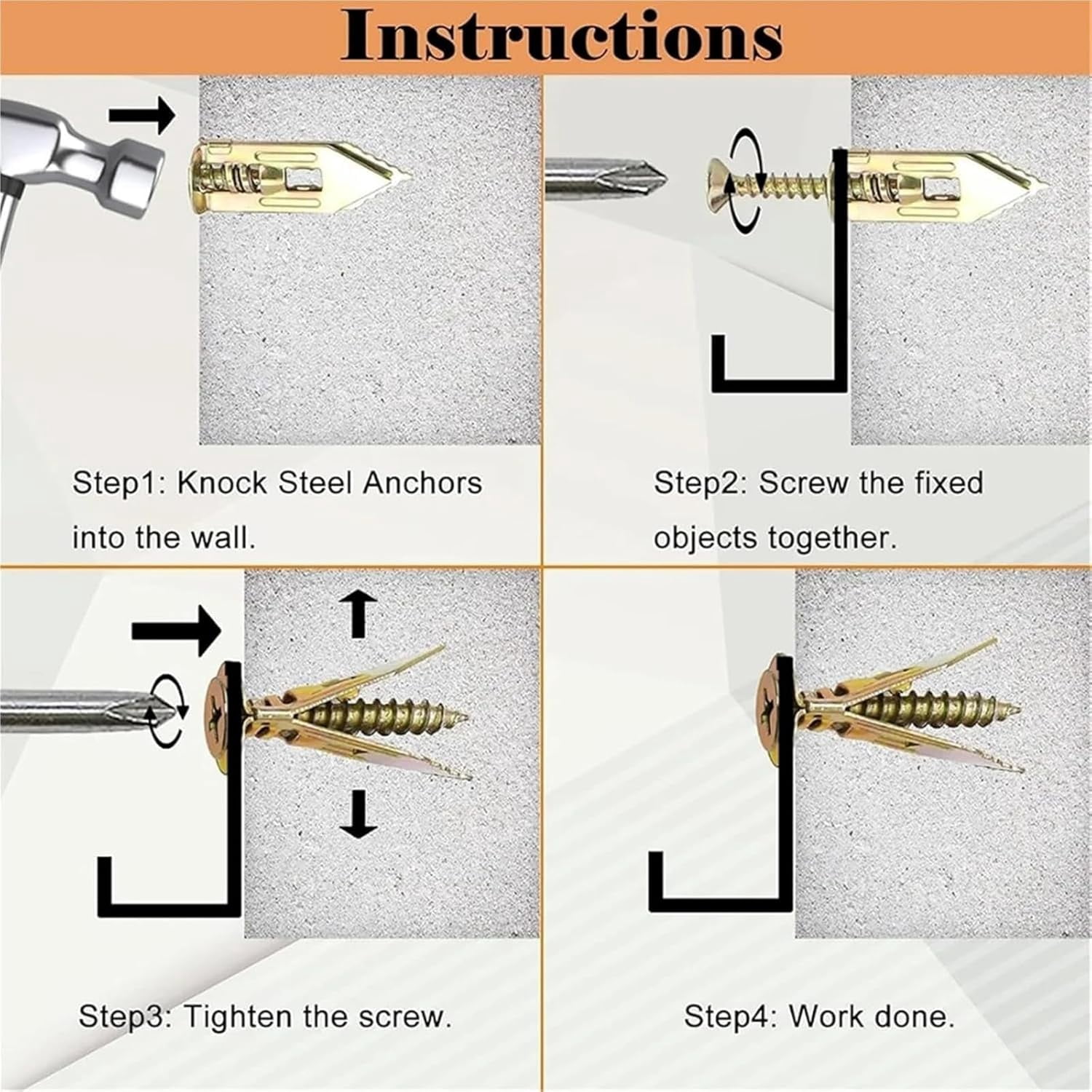 Drywall Expansion Anchors + High Strength Zinc Screws Kit, Self Drilling Anchor Screws, No Drill Steel Anchors, Ribbed Expansion Design
