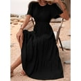 thumbnail image 4 of Women'S Summer Casual Short Flutter Sleeve Round Neck Smocked Waist Tiered Boho Floral Flowy Maxi Dress Black L, 4 of 9