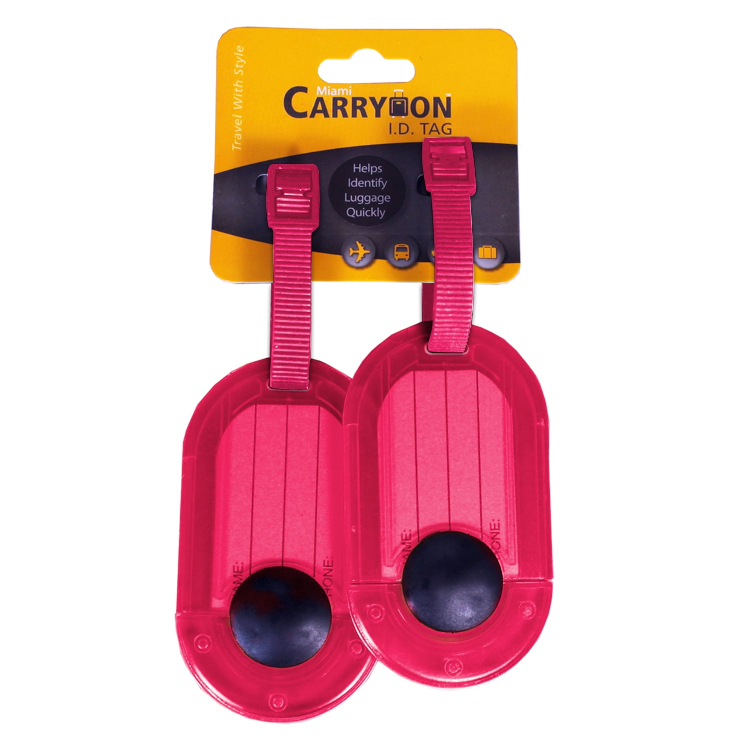 Luggage Tags Holder - Water Resistant Tags - 2 Pack (Hot Pink)