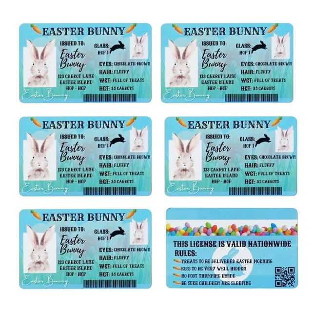 Permis de Conduire Lapin de Pâques - Déco Fantaisie, Pièce d'Identité Perdue Bricolage, Options 1/3/5 Pcs pour Chasses/jeux de Pâques