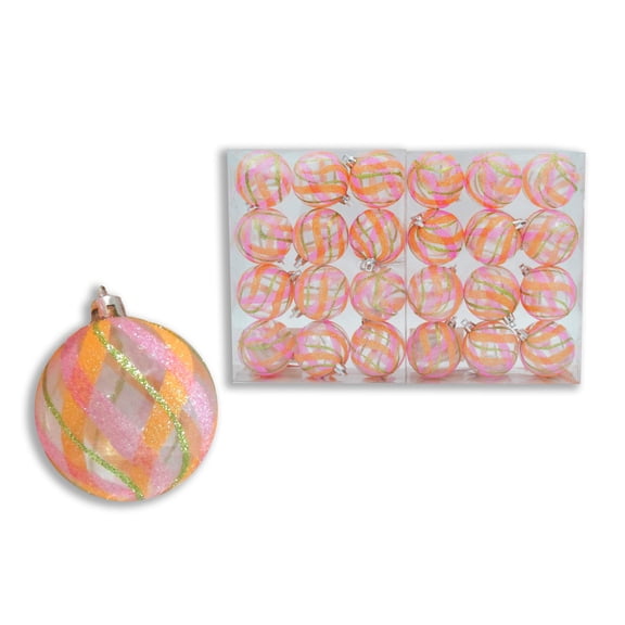 24 Pack Clear Ball Ornament with Mardi Gras Swirl Design