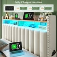 thumbnail image 6 of EnHomee Full Size Bed Frame with 2 Drawers & 2-Tier Storage Shelf Upholstered Bed Frame Full with Headboard Full Bed Frame with LED Lights & Charge Station, No Box Spring Needed, No-Noise, Beige, 6 of 8
