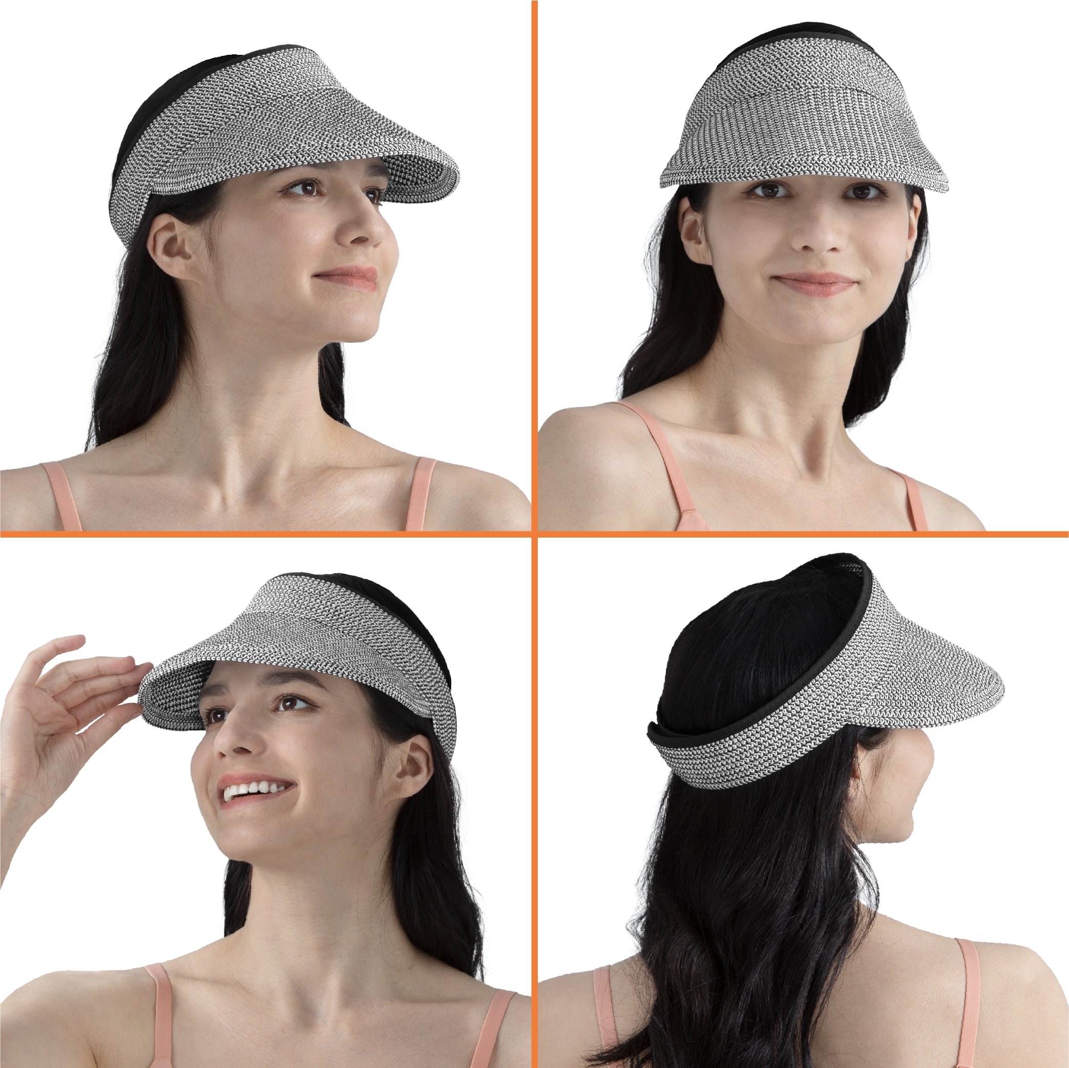Women\'s Raffia Sun Visor Hat, Packable Wide Brim Beach Visor Ponytail Hat UV Sun Visor Hats for Women Wide Brim Straw Visors Womens  main image 3
