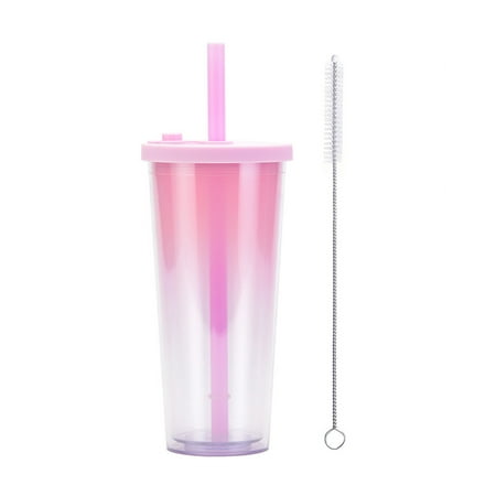

Cup With Straw And Stainless Steel Straws Cleaning Brush 700 ML Reusable Plastic Double Layer Drinks