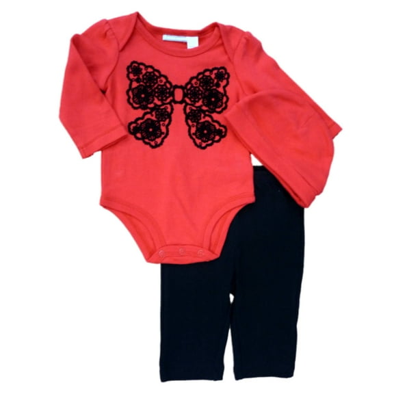 First Impressions Infant Girl Red Lacy Bow Creeper Leggings Hat 3 PC Outfit 3-6m