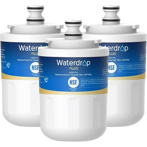 Waterdrop Plus UKF7003 Replacement for Maytag® UKF7003, UKF7002AXX, Whirlpool® EDR7D1, UKF7003AXX, UKF7002, 7003AXXP, UKF6001AXX, NSF 401&53 Refrigerator Water Filter, 3 Filters (Package May Vary)