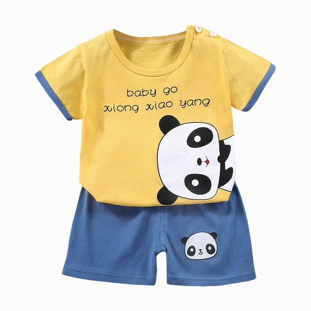 COMVALUE Animals Graphic T-Shirt Shorts Set (Light Yellow, 3-4 Years)
