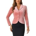 thumbnail image 1 of Blazer de terciopelo rosa para mujer con solapa de muesca y mangas largas, botón, L, 1 of 6