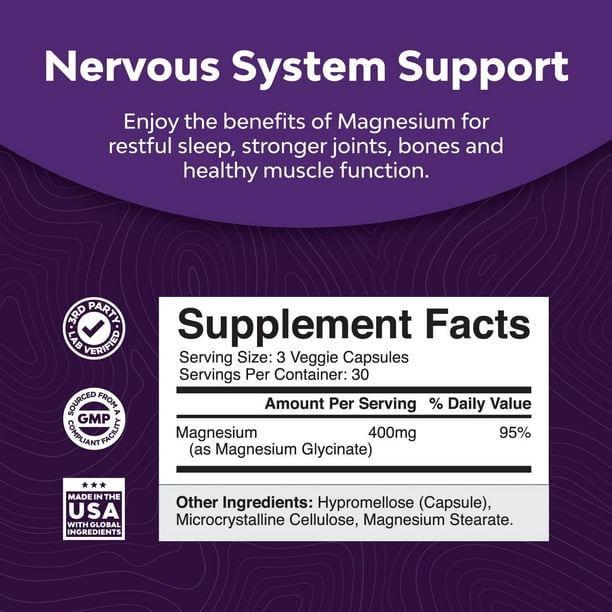 Buy Chelated Magnesium Glycinate 400mg Natural Sleep Aid Supplement