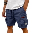 thumbnail image 2 of Men's Cargo Shorts Elastic Waist Drawstring Athletic Hiking Work Short Pants Baggy Casual Gym Shorts with Multi Pockets Navy XL, 2 of 7
