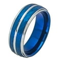 thumbnail image 2 of Men Women 8MM Comfort Fit Tungsten Carbide Wedding Band Beveled Edge Hammered Blue Tone Ring (7 to 12), 2 of 3