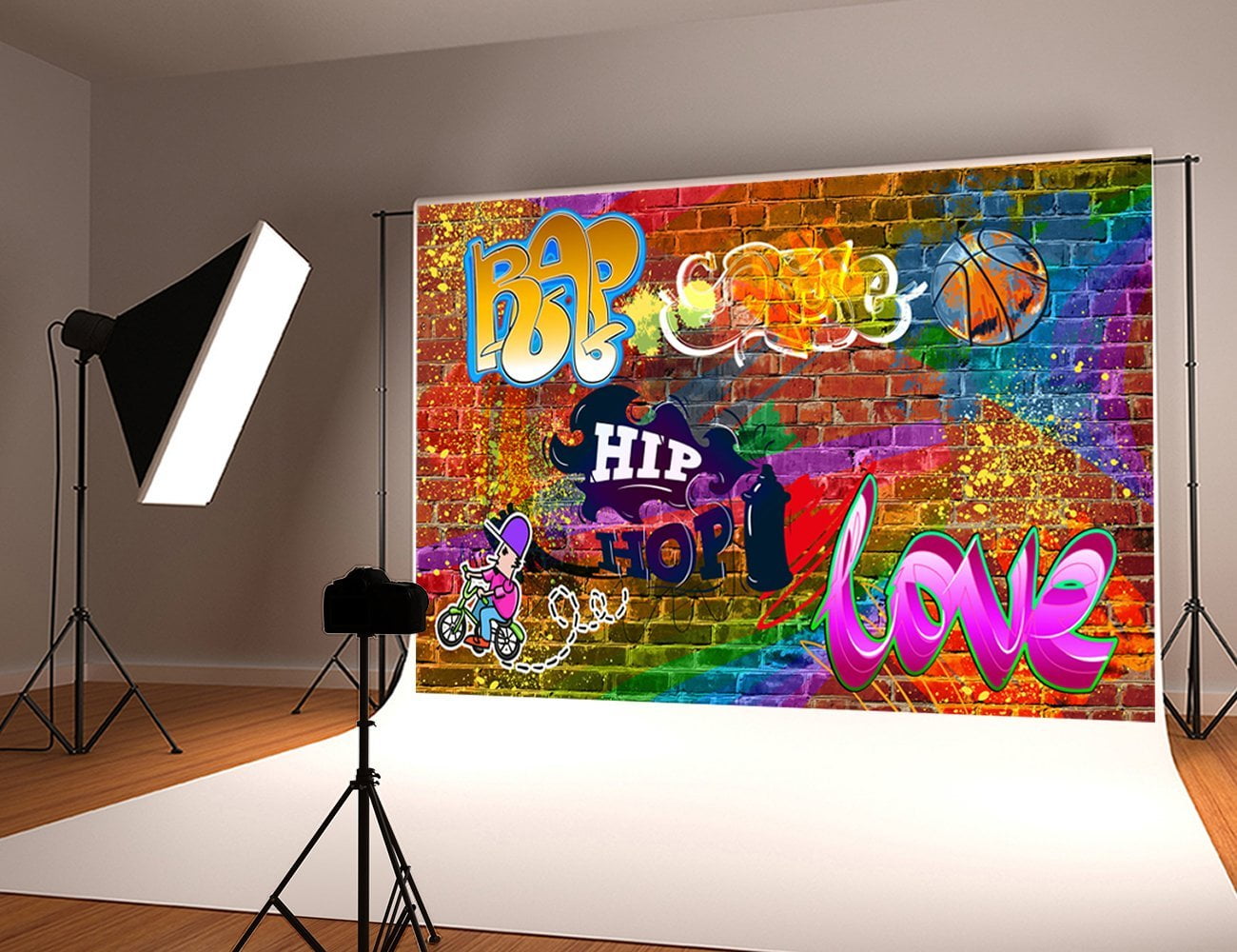 YEELE Graffiti Stairs Backdrop 10x8ft Colorful Brick Wall in City Street Photography Background Fashion Chic Art Room Decoration Kids Adults Artistic Portrait YouTube Videos Photoshoot Props Wallpaper