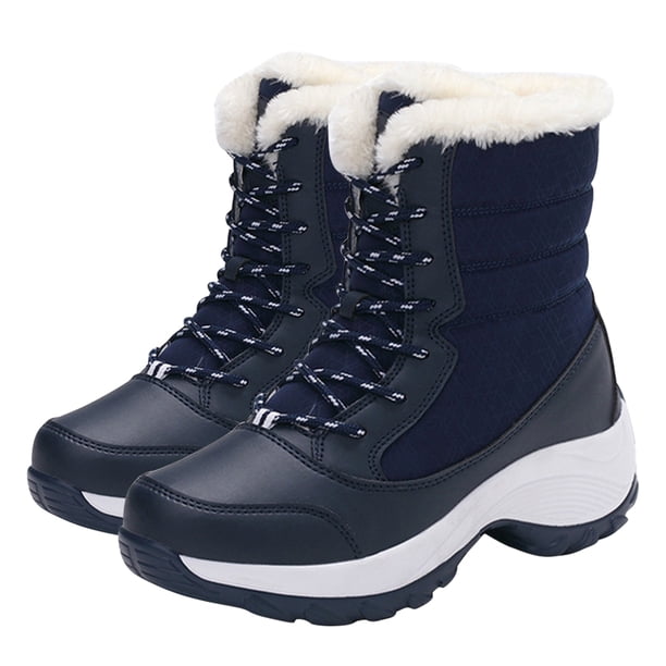 Botines impermeables Botines cálidos de felpa antideslizantes Tallas grandes (Azul oscuro 42)