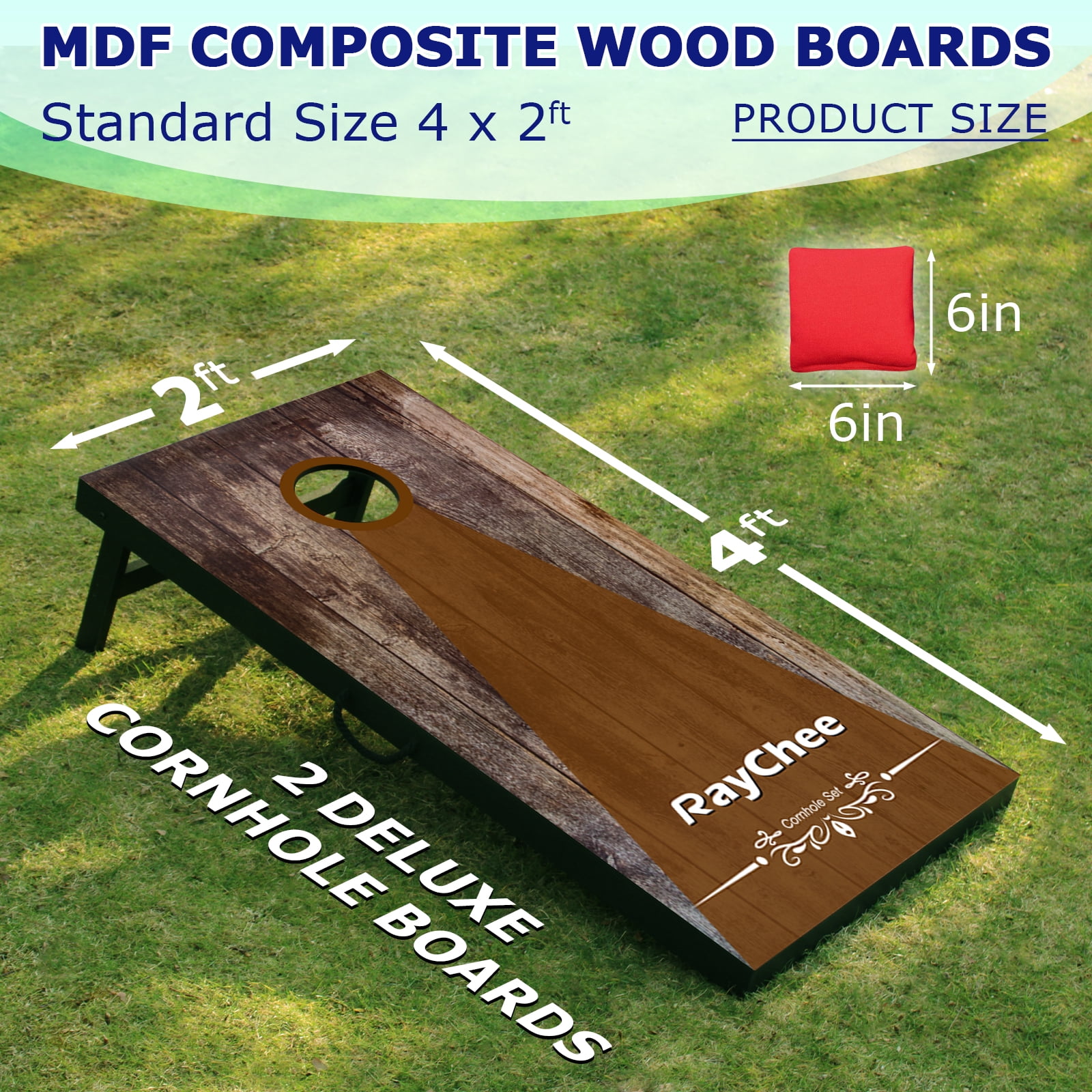 RayChee 4'x 2'Cornhole Board Set, Corn Holes Outdoor Game Cornhole Boards Regulation Size 8 Bean Bags Toss for Adults Family Lawn Beach