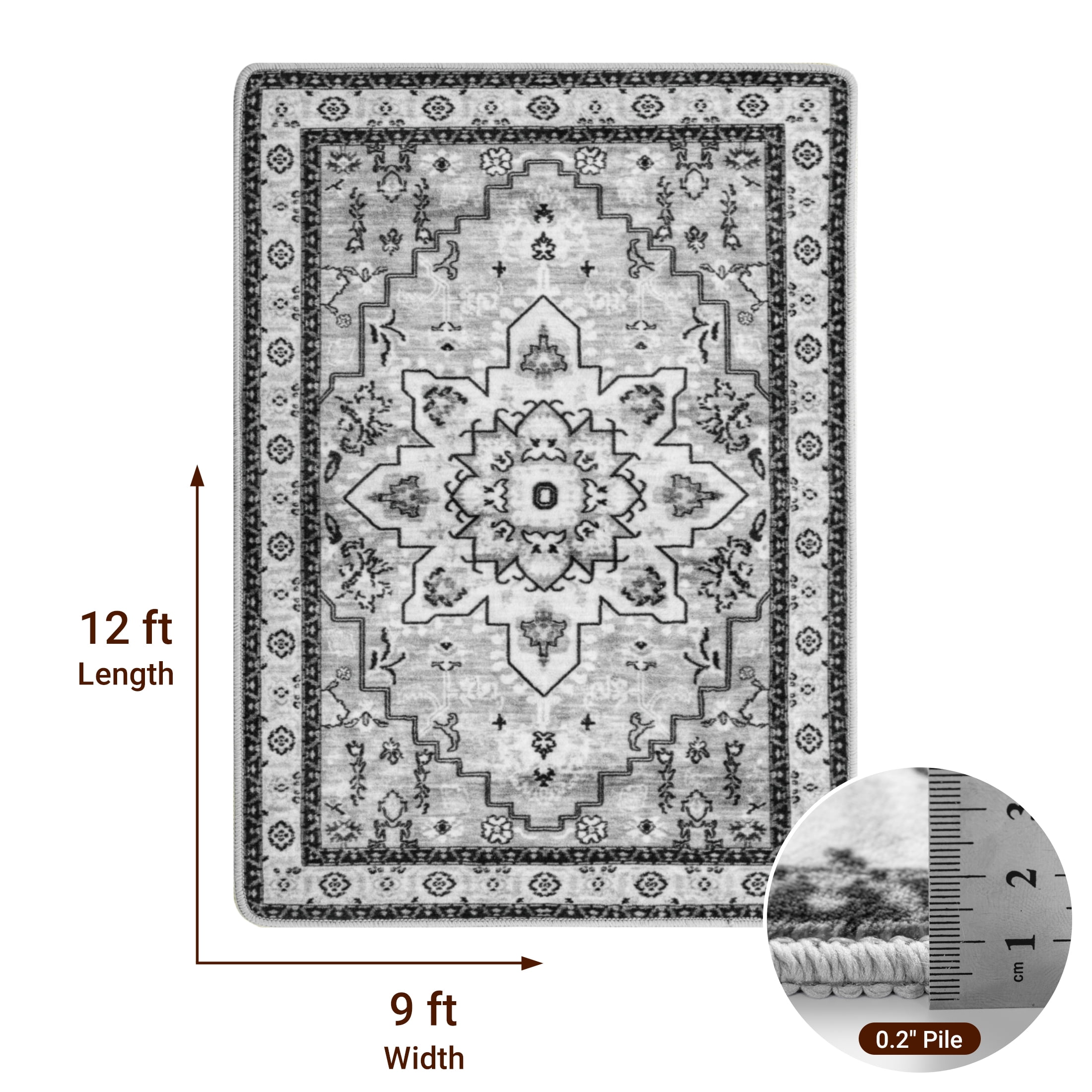 Sonoro Kate 10x14 Area Rugs for Living Room Bedroom, Non Slip Boho Machine Washable Indoor Floor Carpet, Gray