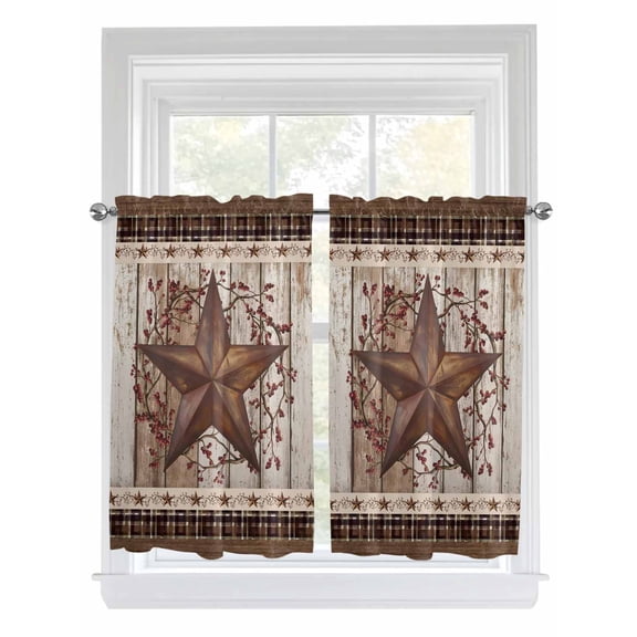 Texas Star Vintage Living Room Curtains 2 Panel, Brown Retro Art Red Berry Wooden Cafe Window Treatment, Farmhouse Bedroom Bathroom Kitchen Curtains Drapes 104"x45"