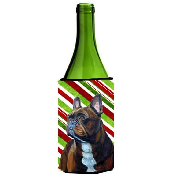 French Bulldog Candy Cane Holiday Christmas Wine bottle sleeve Hugger - 24 oz.