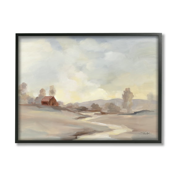 Stupell Industries Abstract Cabin Landscape Nature Painting Black Framed Art Print Wall Art, 14 x 11
