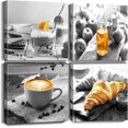 thumbnail image 1 of Kitchen Canvas Wall Art Prints Black and White Food Coffee Painting Picture for Bakery Cafe Dining Room Restaurant Wall Decor (12"x12"-4pcs), 1 of 6