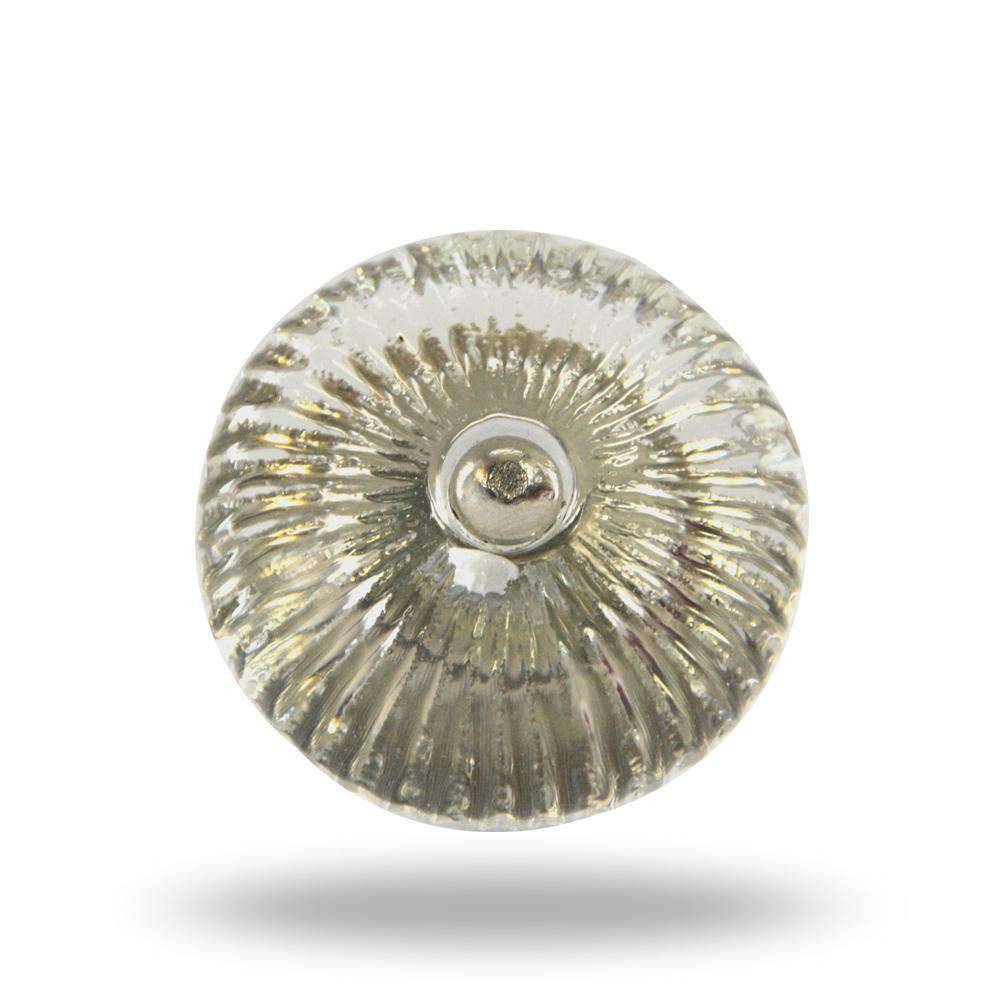 Set of Six ribbed round transperent glass cabinet Knobs