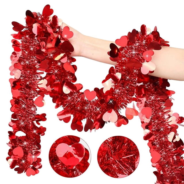 Décorations de la Saint-Valentin de 2 Mètres, Bandes de Plumes Rouges, Blanches et Roses, Déclaration d'Amour, Décorations de Mariage et de Chambre Nuptiale, Bandes de Couleur en Forme de Cœur, Bandes Décoratives de Festival