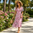 thumbnail image 6 of Beach Dresses for Women Short Sleeve Wrap V-Neck Hight Waist Sundress Casual Knee Length A-Line Dress, 6 of 7