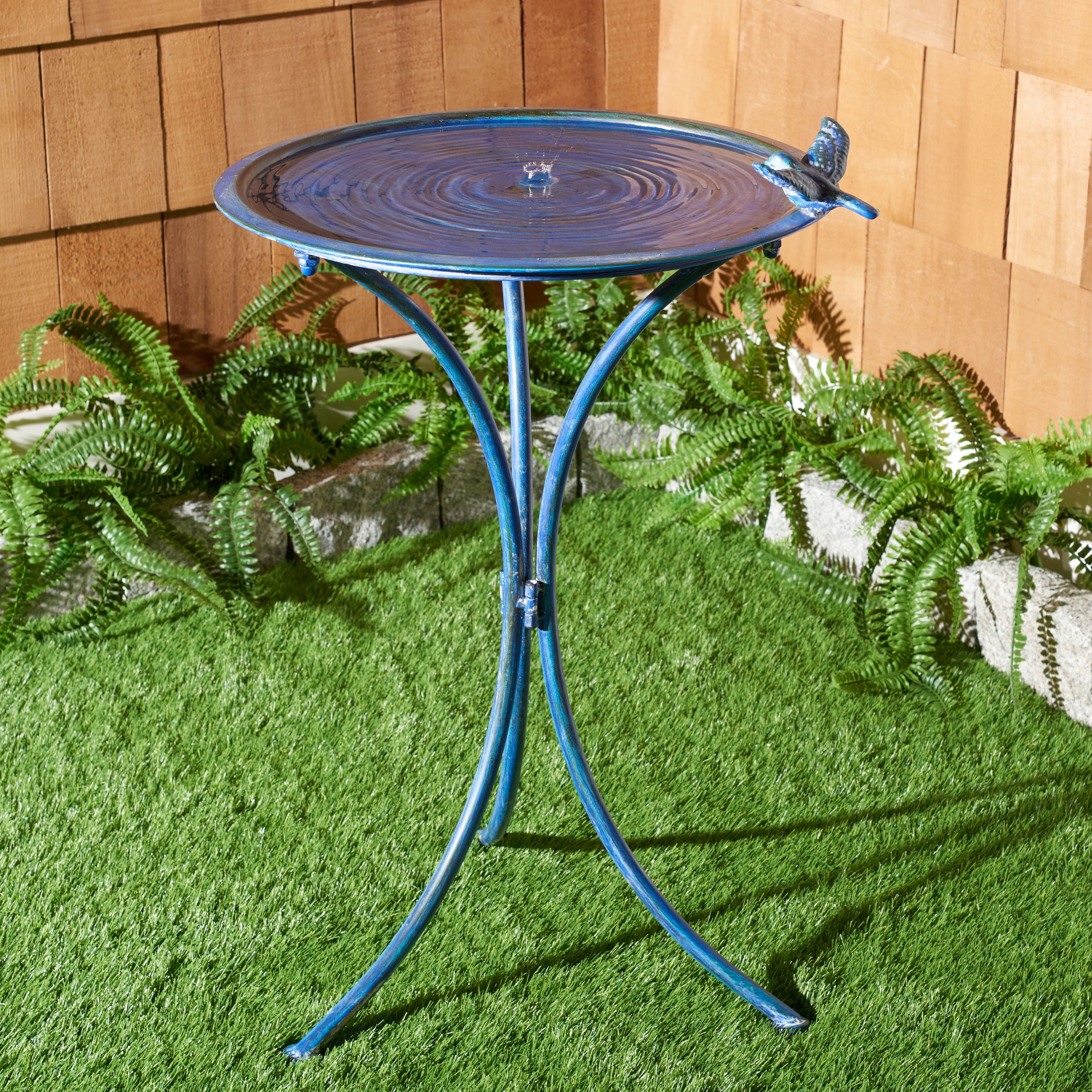 SAFAVIEH Kensi Solid Rustic Outdoor Patio Bird Bath, Antique Blue
