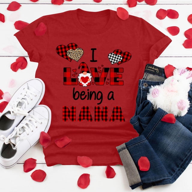 Hauts d'Été Grande Taille pour Femmes Chic Grande Taille Manches Courtes Imprimé 3D Amour Col Rond Hauts Tee T-Shirt Blouse Col en V T-Shirt Femmes en Liquidation