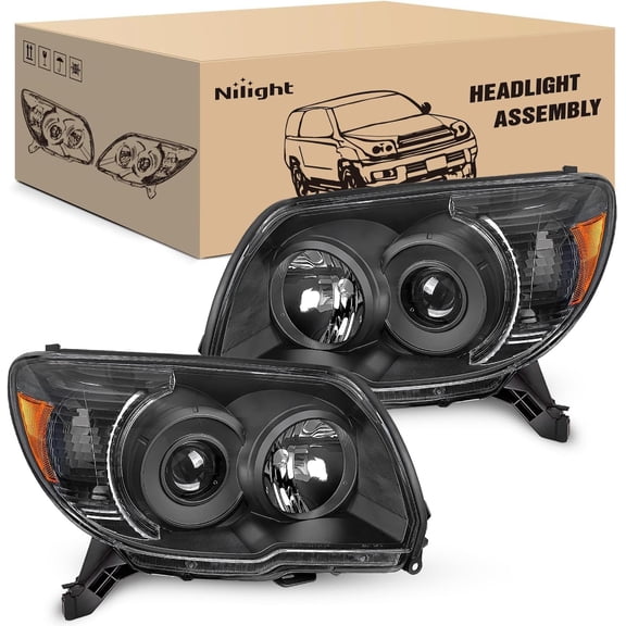 Nilight Headlights Assembly for Toyota 4Runner 2006 2007 2008 2009 Headlamp Black Housing Amber Reflector