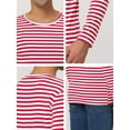 thumbnail image 6 of INSPIRE CHIC Men's T-Shirt Striped Crew Neck Long Sleeve Pullover Top 34 White Red, 6 of 7