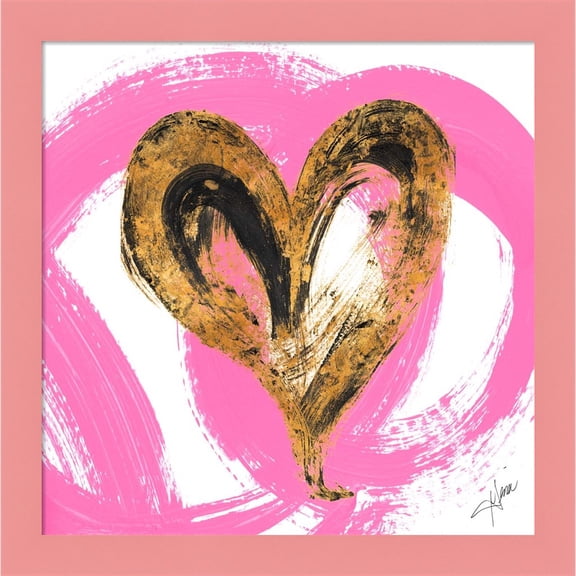 Great Art Now Pink & Gold Heart Strokes I by Gina Ritter, Framed Wall Art, 14W x 14H