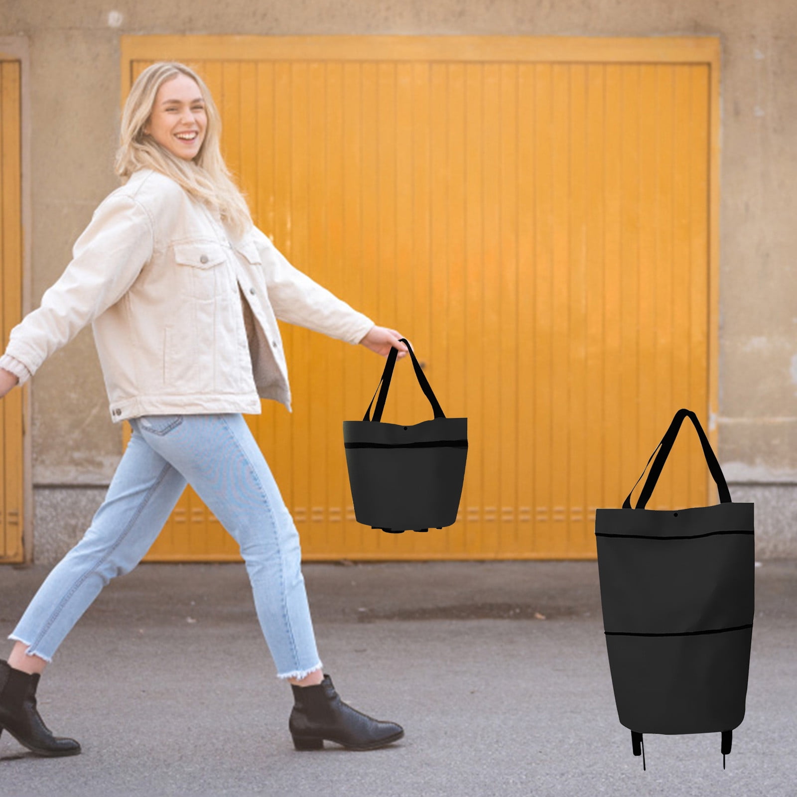 Chariot de Courses Pliable avec Roues, Sac à Roulettes Portable