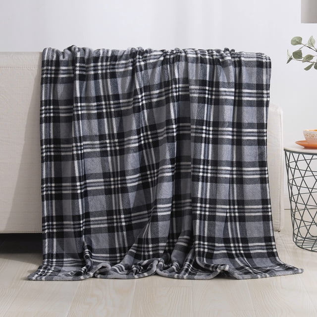 Manta Elegante Comfort de Franela a Cuadros Gris 127x152 cm Cálida