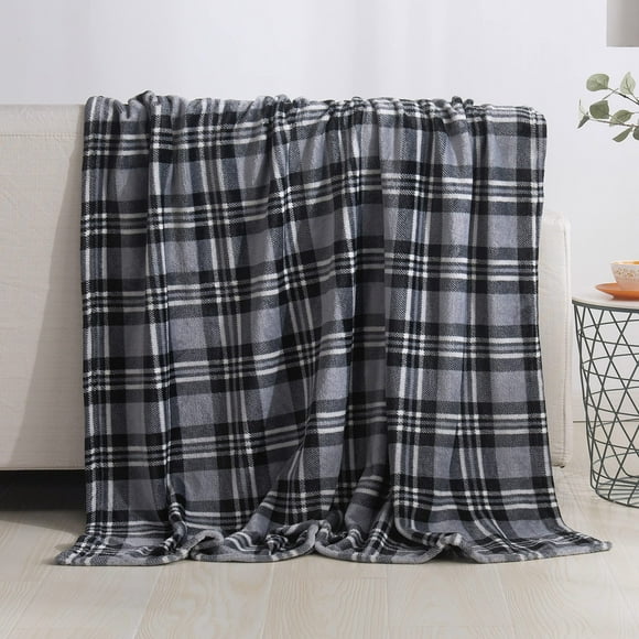 Manta Elegante Comfort de Franela a Cuadros Gris 127x152 cm Cálida
