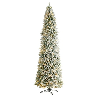Nearly Natural Warm White Prelit LED Slim Flocked Fir Artificial Christmas Tree, 10'