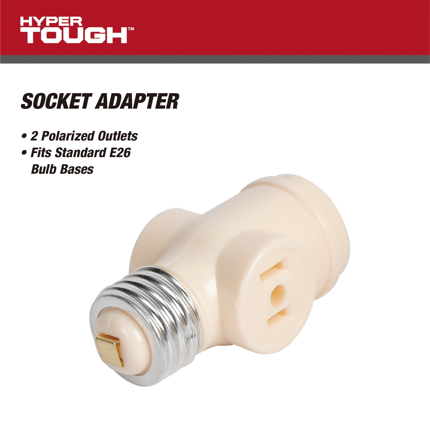 Hyper Tough Socket Adapter 2 Polarized Outlets, 1875 Watts, 15 Amps