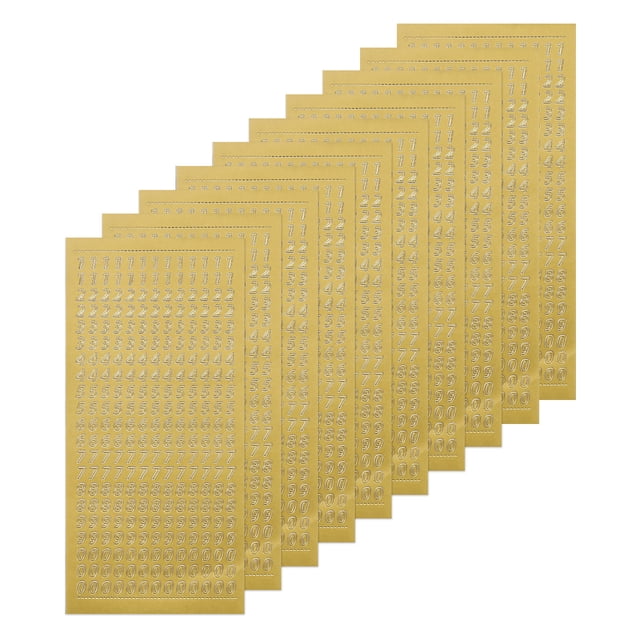 10 Hojas de Etiquetas de Números para Uñas Impermeables 3D Número Pequeño del 0 al 9 Autoadhesivas para Álbum de Fotos, Dorado