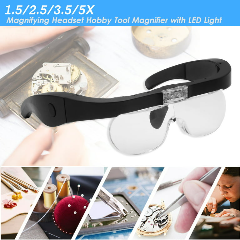 5X Magnifying Headset with LED Light Magnifying Glass Head Mounted Jewelry Loupe  Magnifier with Multiple Lens 2 LED Lights for Crafting Clock Watch  Electronics Hobby Tool 
