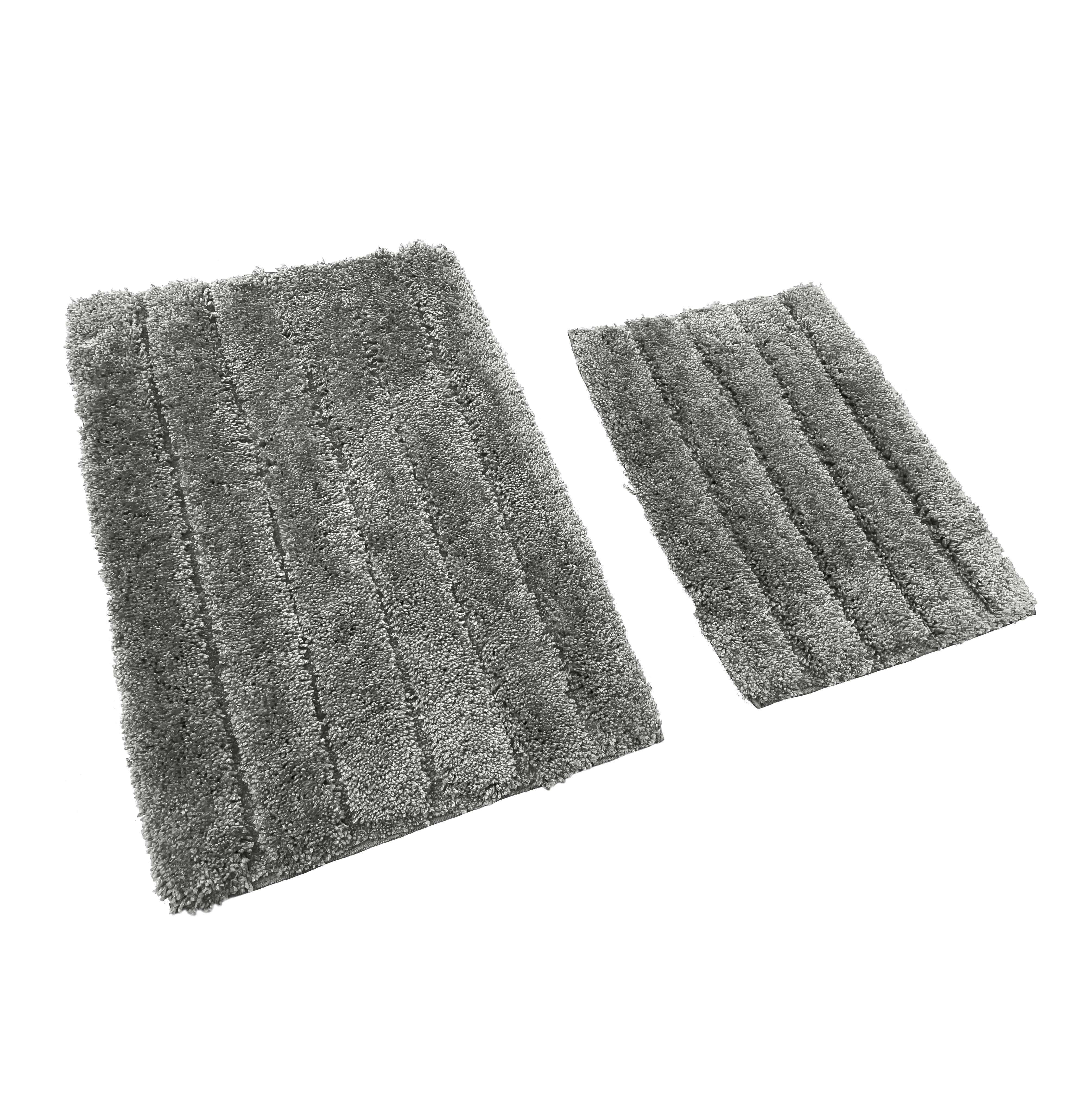 Charcoal Grey 2 Piece Bath Mat Set -Solid Striped Bathroom Mat Soft Plush Thick