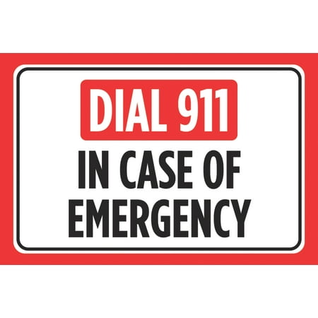 Office Decor Stores Dial 911 In Case Of Emergency Print Red Black White Horizontal Safety Notice Business Office Store Home Sign, 12x18 ()